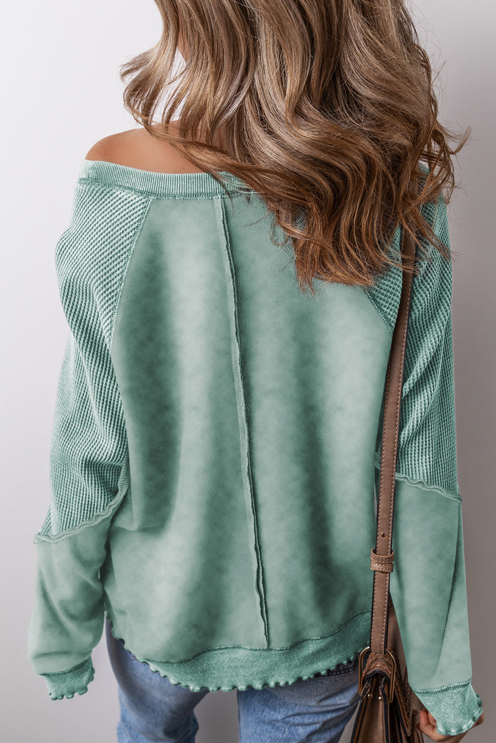 Waffle Knit Patchwork Raglan Sleeve Sweater