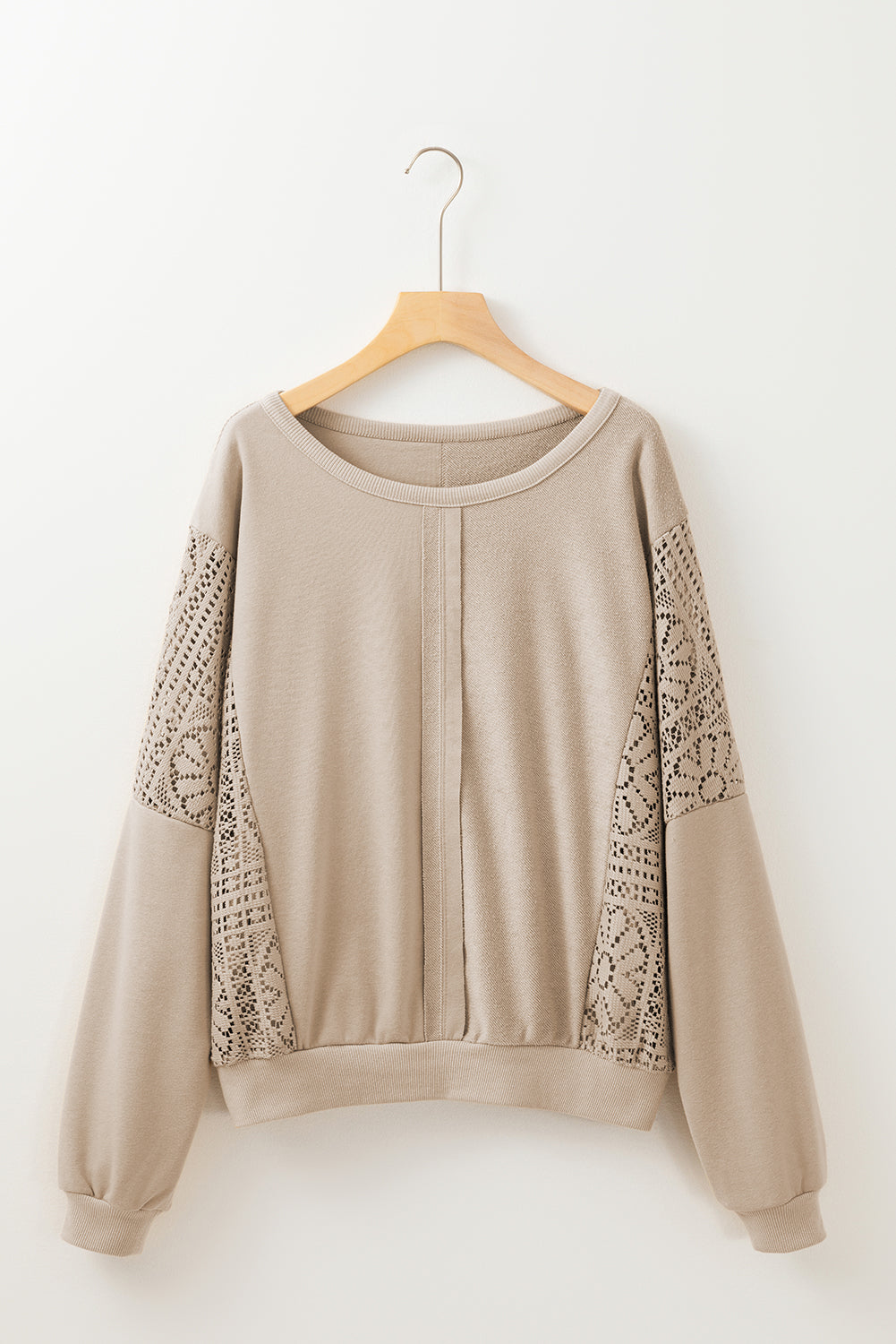 Petal Knit Crochet Exposed Seam Ribbed Trim Sweater