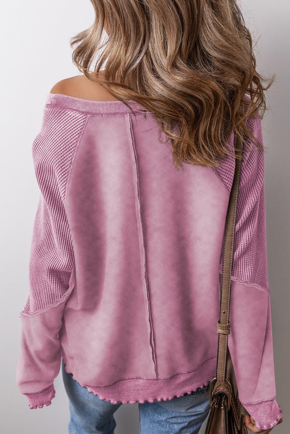 Waffle Knit Patchwork Raglan Sleeve Sweater