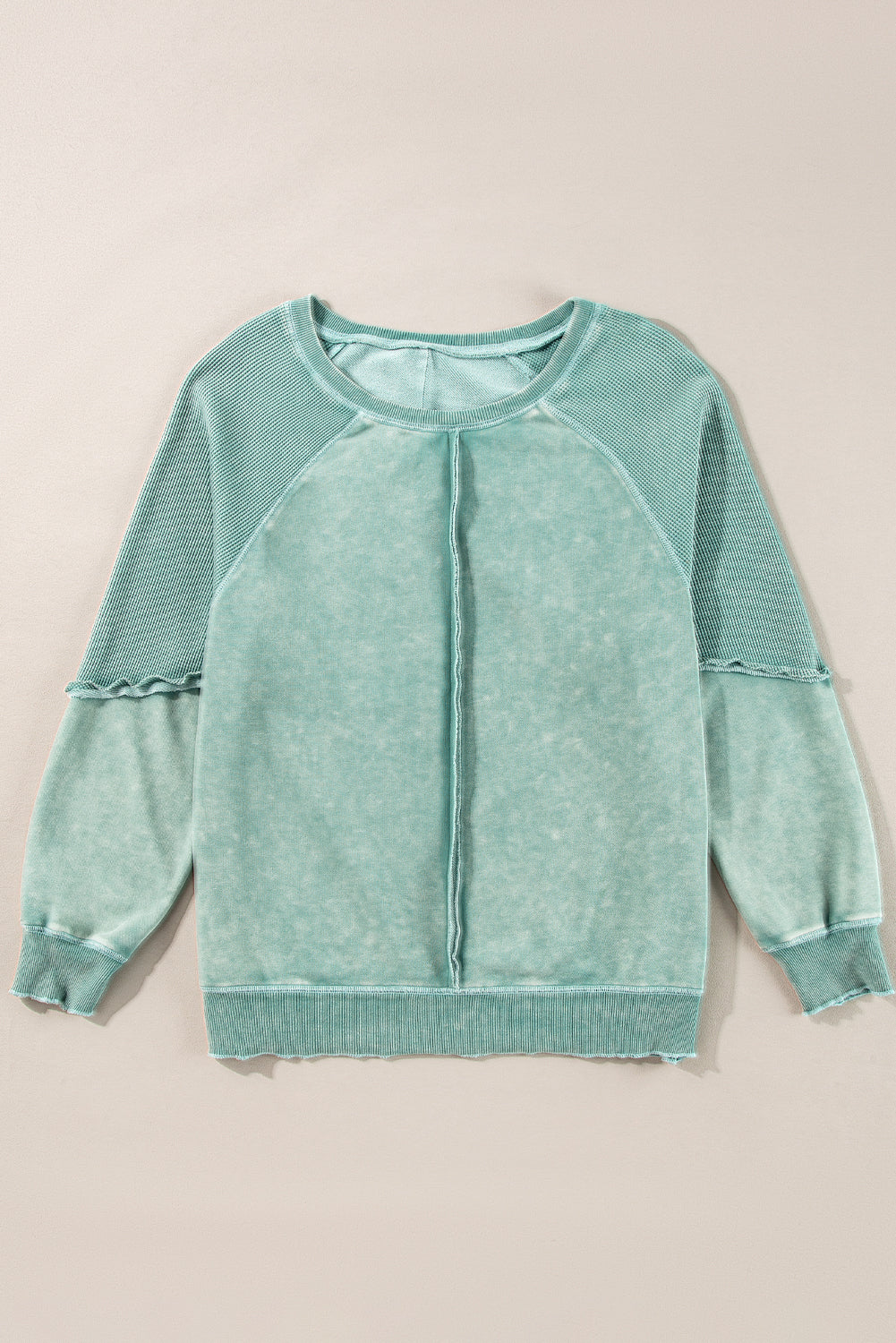 Waffle Knit Patchwork Raglan Sleeve Sweater