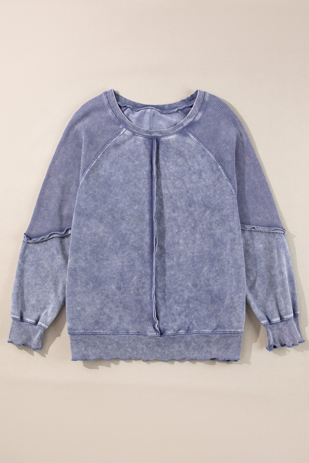 Waffle Knit Patchwork Raglan Sleeve Sweater