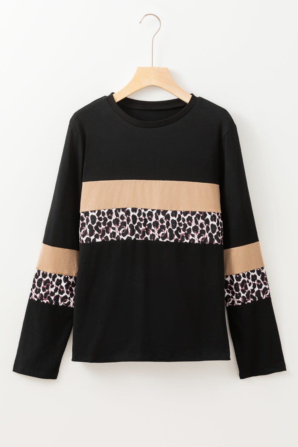 Rose Leopard Color block Patchwork Crew Neck Long Sleeve
