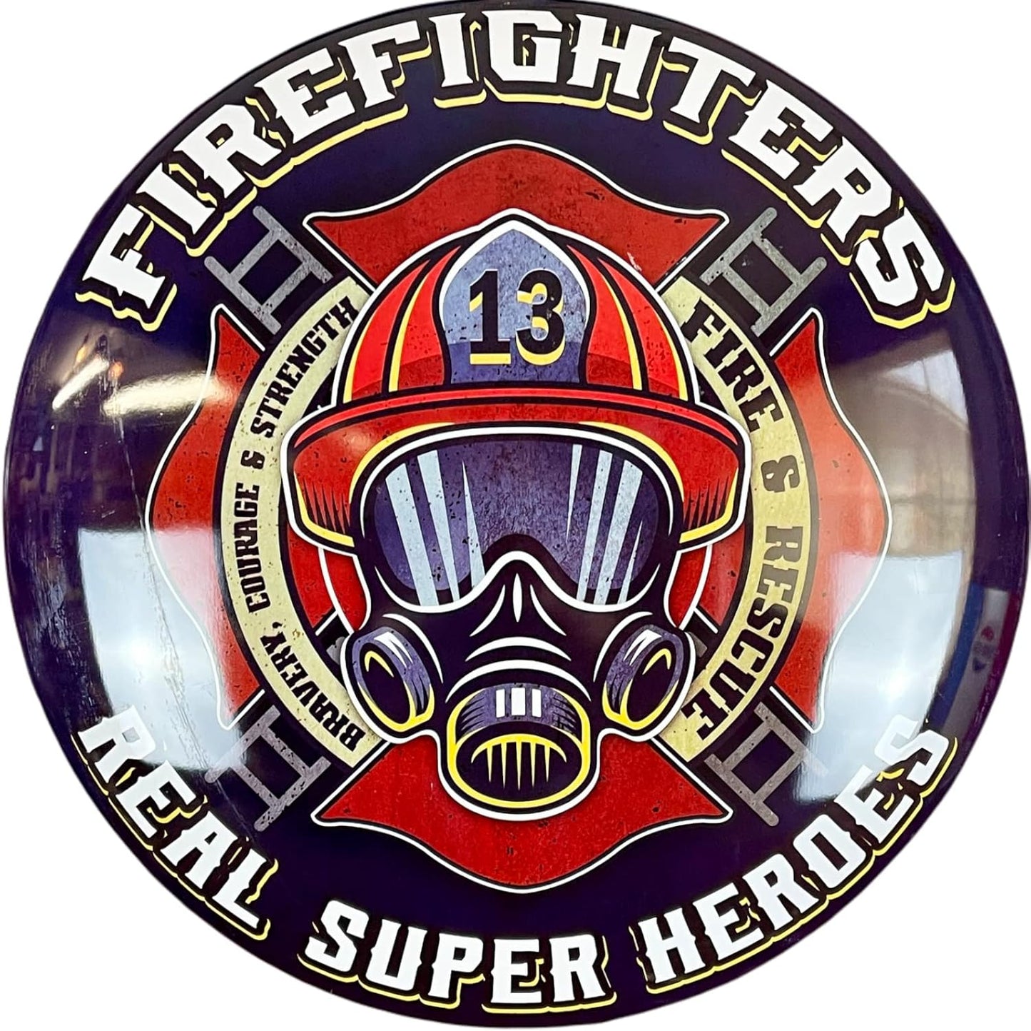 Firefighters Dome Shaped Metal Sign Wall Decor for Bar, Garage, or Man Cave (15")