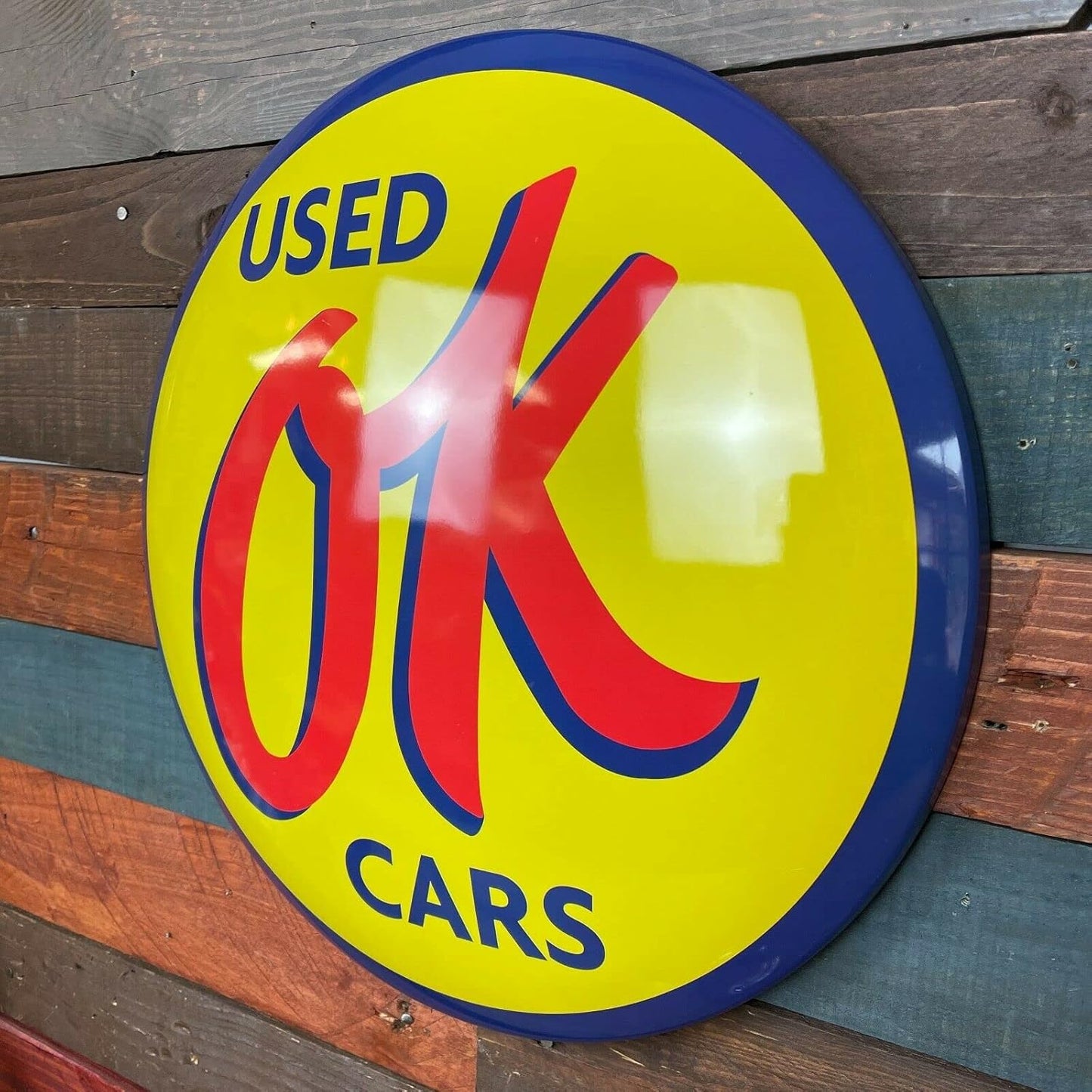 Used OK Dome Shaped Metal Sign Wall Decor for Bar, Garage, or Man Cave (15")