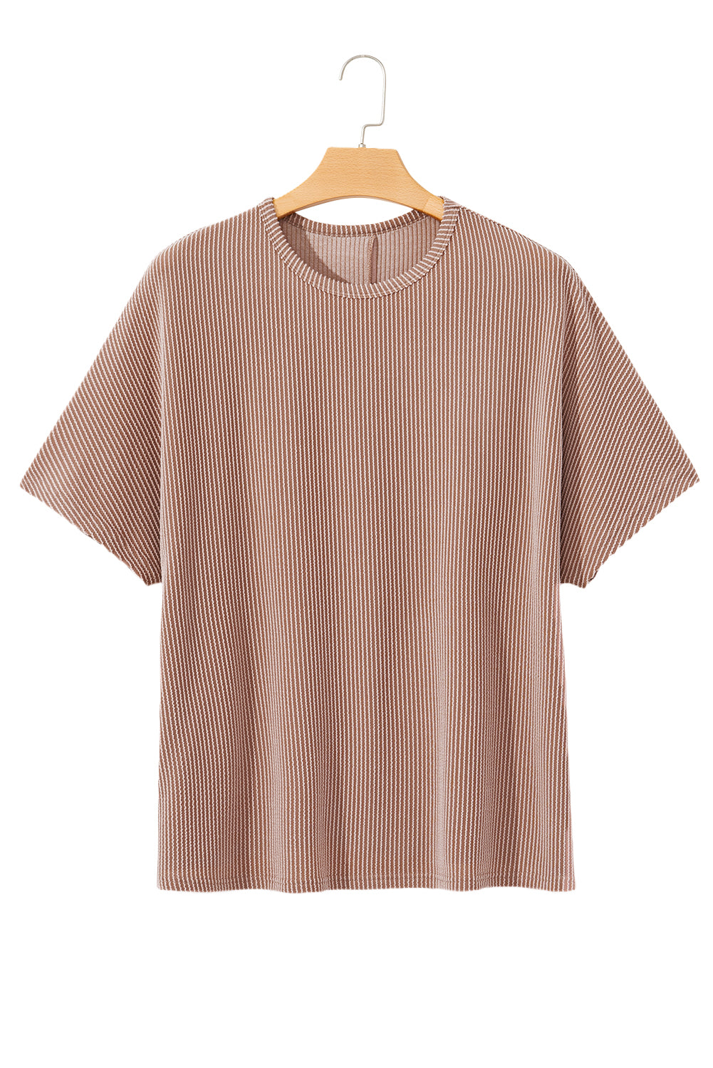 Smoke Gray Ribbed Striped Crew Neck Plus Size Knit T Shirt