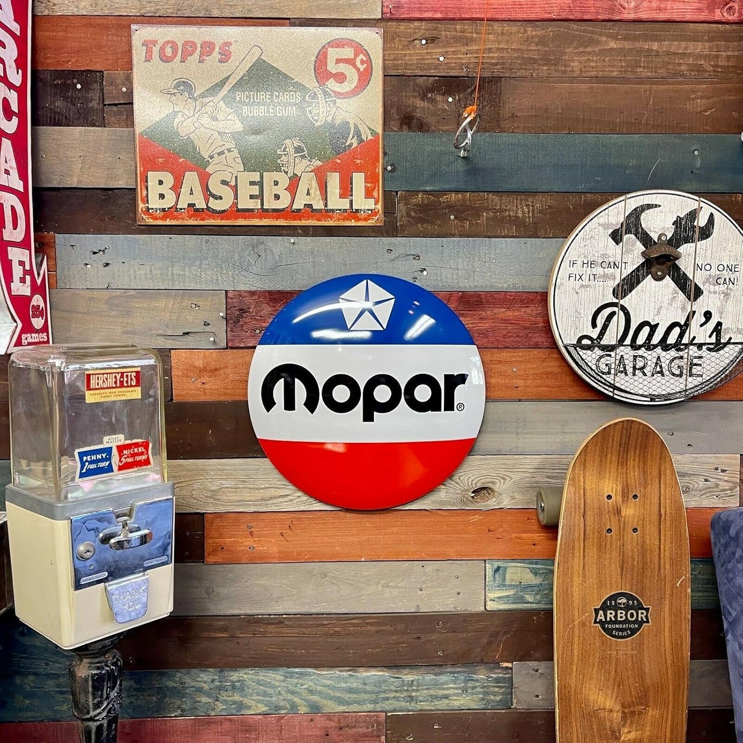 Mopar Dome Shaped Metal Sign Wall Decor for Bar, Garage, or Man Cave (15")