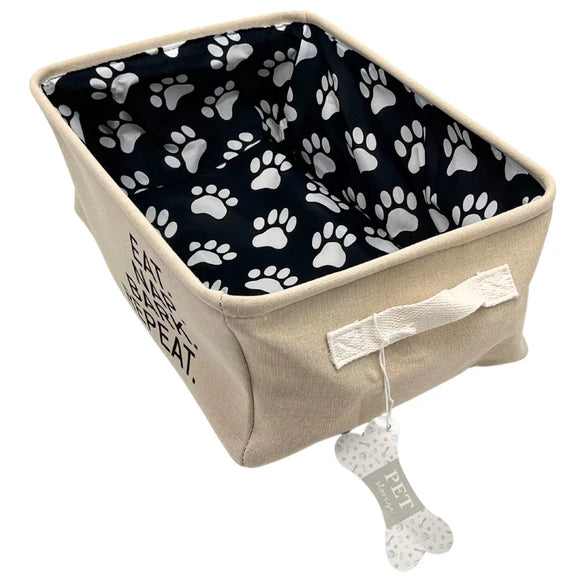 Winifred and Lily 16"x12" Natural Linen Rectangular Pet Storage Bin with Paw Print Patch