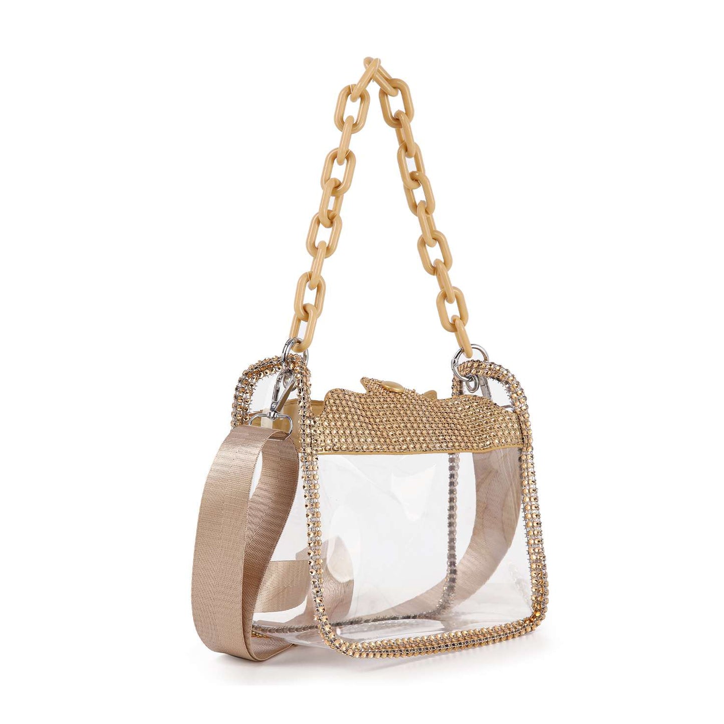 Rhinestone Trimmed Clear Stadium Approved Shoulder Bag