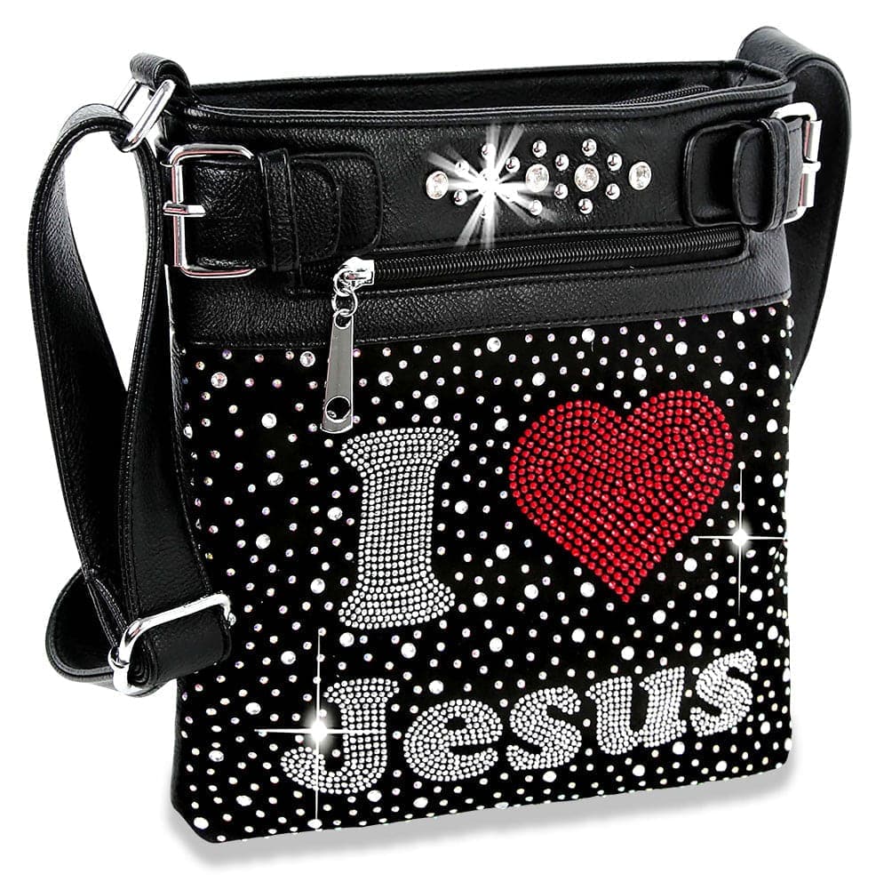 Jesus Love Design Rhinestone Bling Crossbody Sling