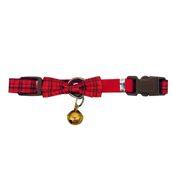 Plaid Pattern Adjustable Cat Collar With Bell and Bow Tie