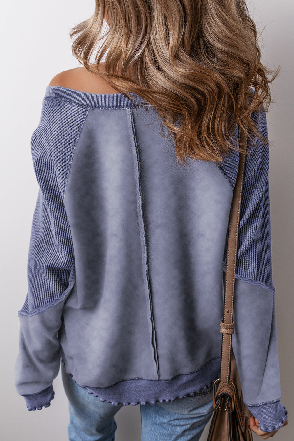 Waffle Knit Patchwork Raglan Sleeve Sweater