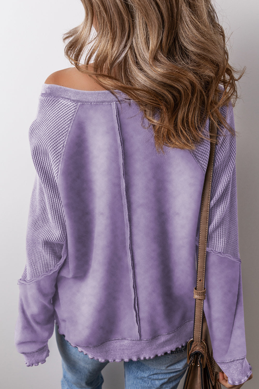 Waffle Knit Patchwork Raglan Sleeve Sweater