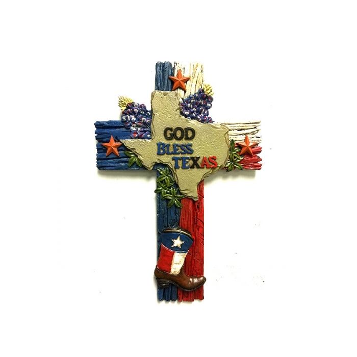 God Bless Texas Cross w/ State Outline Cross