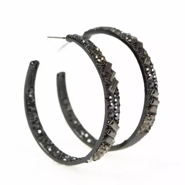 Glitzy Black Hoop Earrings