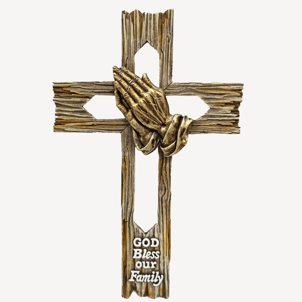 Cross Praying Hands Bless Our Home