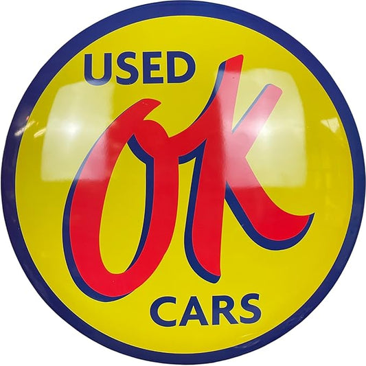 Used OK Dome Shaped Metal Sign Wall Decor for Bar, Garage, or Man Cave (15")