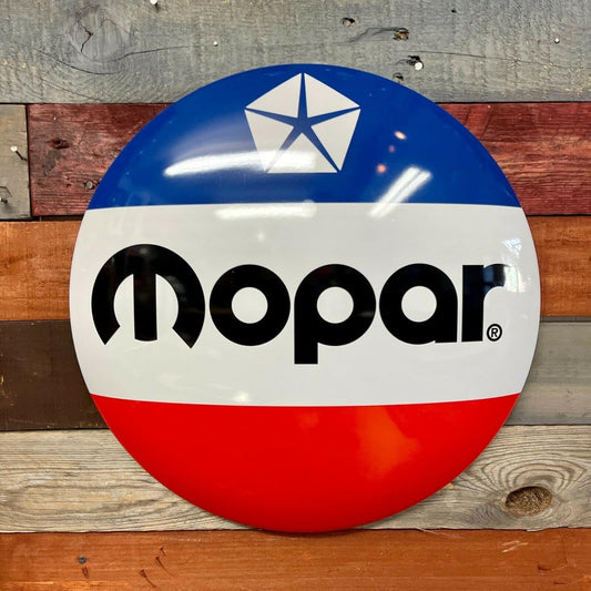 Mopar Dome Shaped Metal Sign Wall Decor for Bar, Garage, or Man Cave (15")
