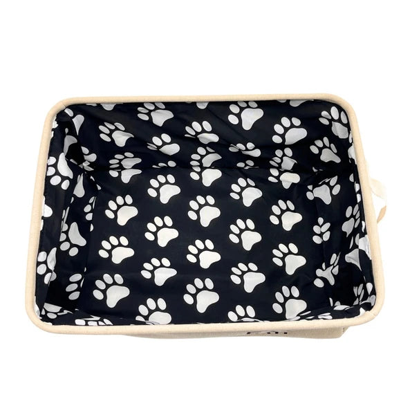 Winifred and Lily 16"x12" Natural Linen Rectangular Pet Storage Bin with Paw Print Patch