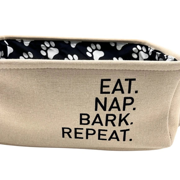 Winifred and Lily 16"x12" Natural Linen Rectangular Pet Storage Bin with Paw Print Patch