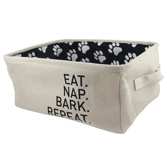 Winifred and Lily 16"x12" Natural Linen Rectangular Pet Storage Bin with Paw Print Patch