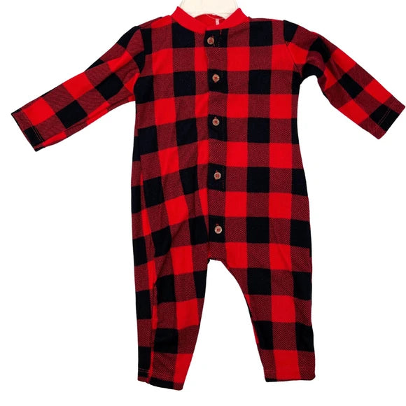 Chick Pea 2 Pc Red & Blk Checkered Ultra Cozy Soft Fabric Baby Onesie and Beanie