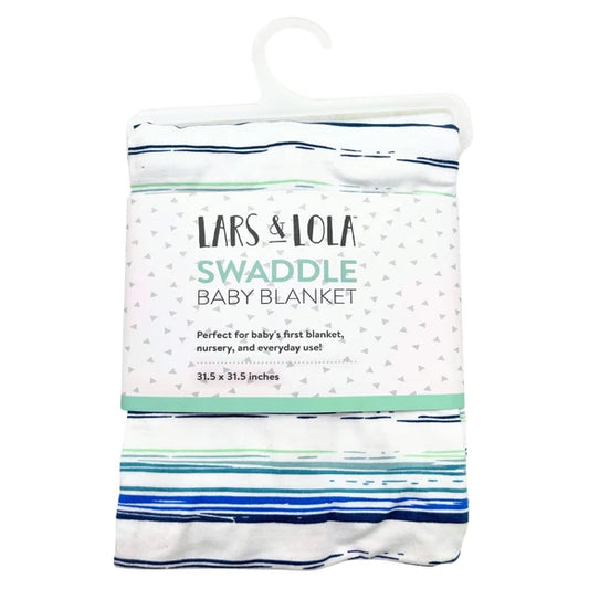 Lars and Lola Baby Swaddle Blanket Blue Stripes