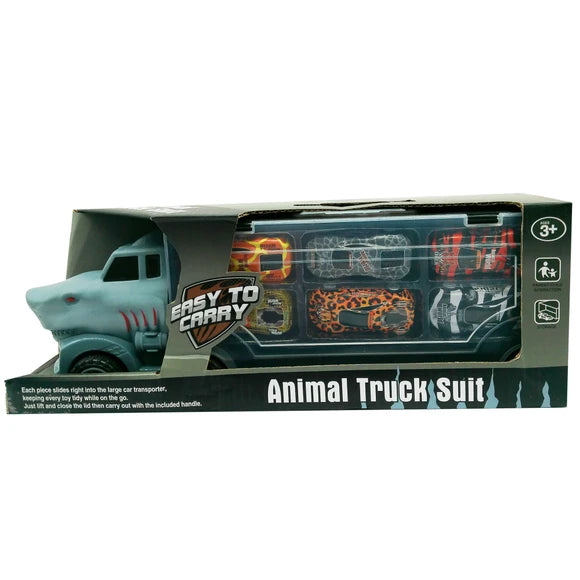 Shark Head Truck with Six Cars in Cargo Carrying Storage Box Case