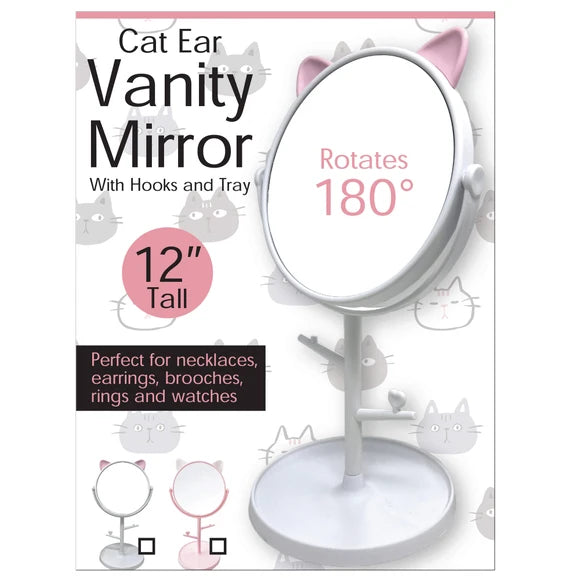 Cute Cat Ear Vaniry Mirror with Hooks and Tray