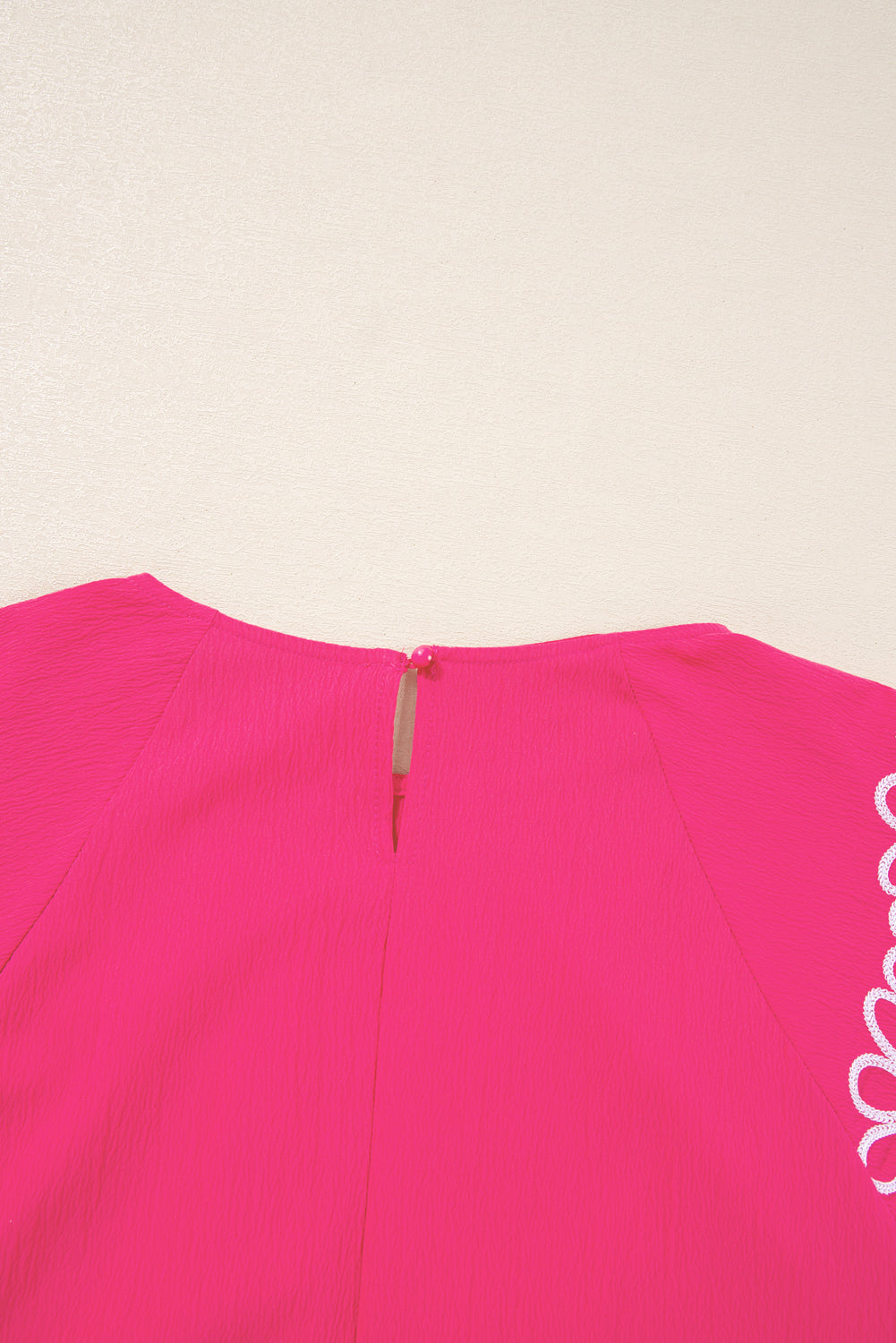 Strawberry Pink Floral Embroidered Flutter Sleeve Pleated  Plus Size Blouse